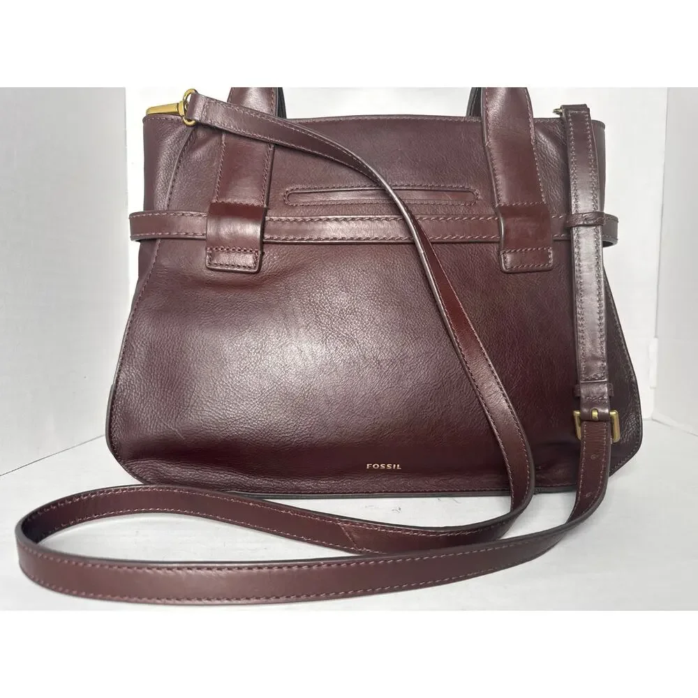 FOSSIL Willow Whiskey Brown Leather Satchel Crossbody Bag #SHB2325